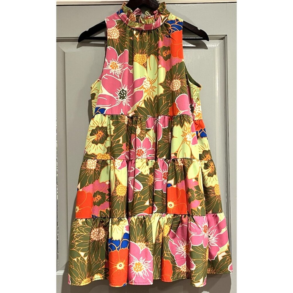 TCEC Mini Dress Size Medium Floral Tiered Ruffle Party Vacation Preppy College